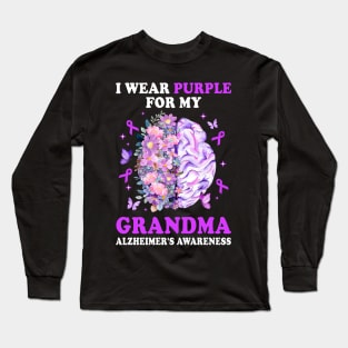 I Wear Purple For My Grandma Alzheimer's Awareness Brain Long Sleeve T-Shirt